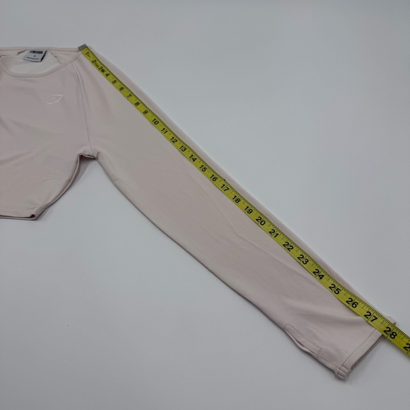 Gymshark Women’s Long Sleeve Crop Top Pale Pink Small Workout Mesh Thumb holes - Picture 7 of 12